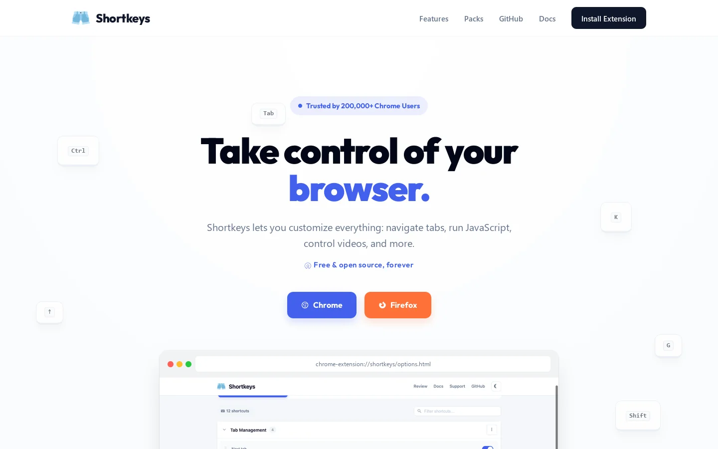 Shortkeys Homepage screenshot