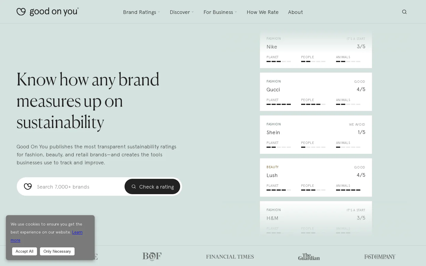 Good On You Homepage screenshot