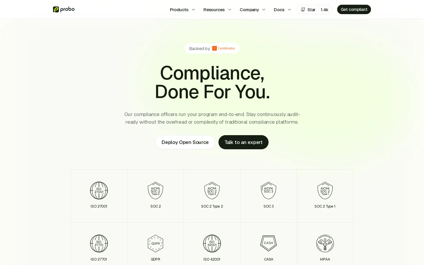 Probo Homepage screenshot