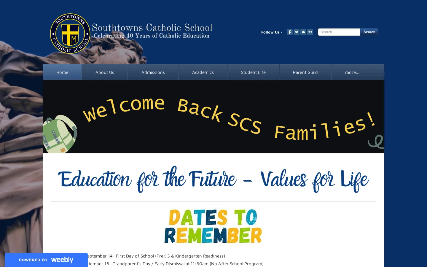 Southtowns Catholic School of Saint John Paul II Parish Homepage screenshot