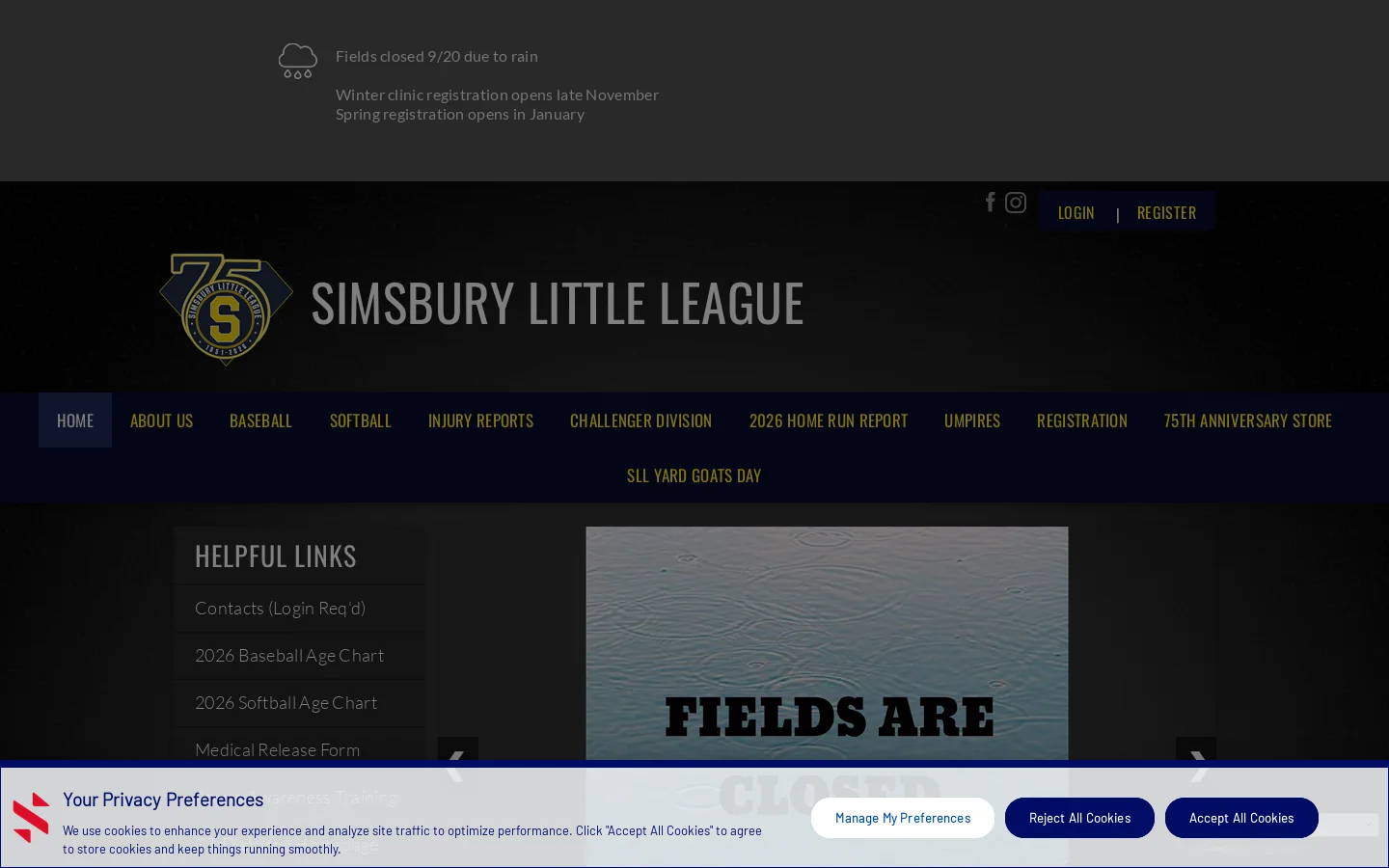 Simsbury Little League > Home Homepage screenshot