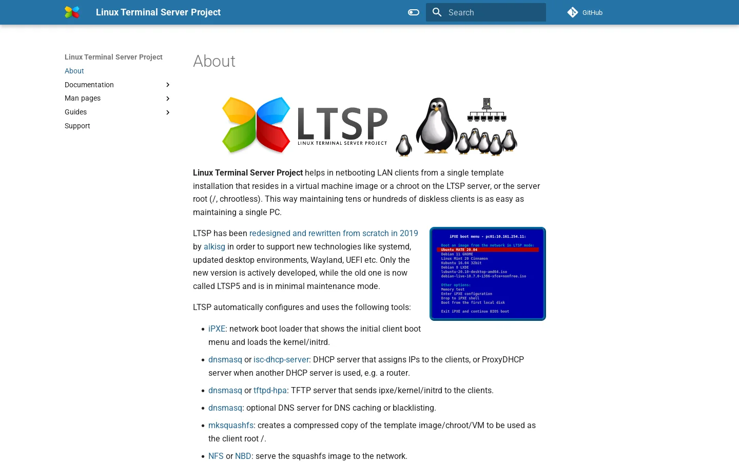 Linux Terminal Server Project Homepage screenshot