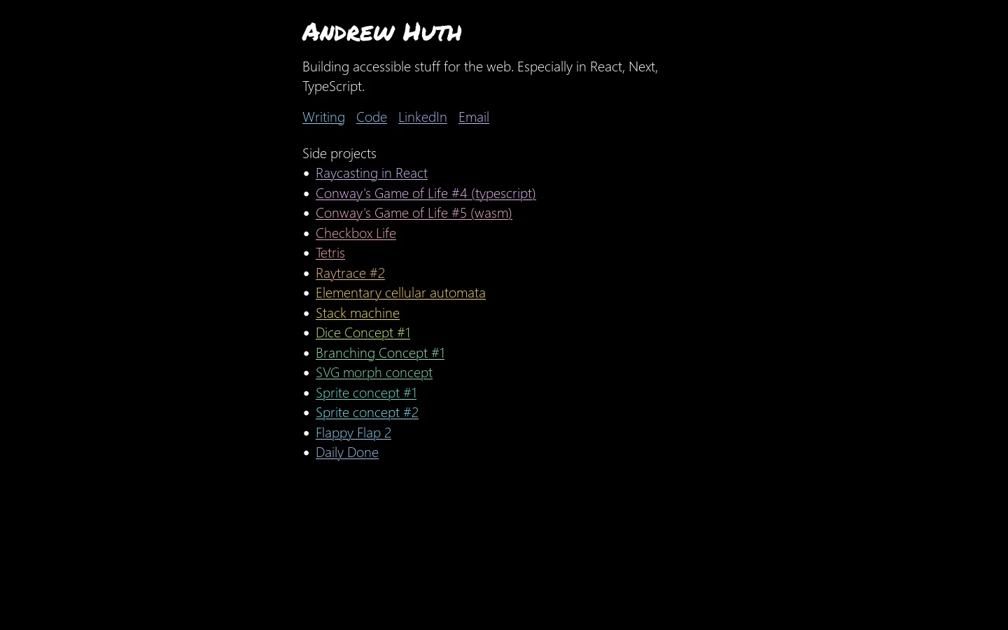 Andrew Huth Homepage screenshot