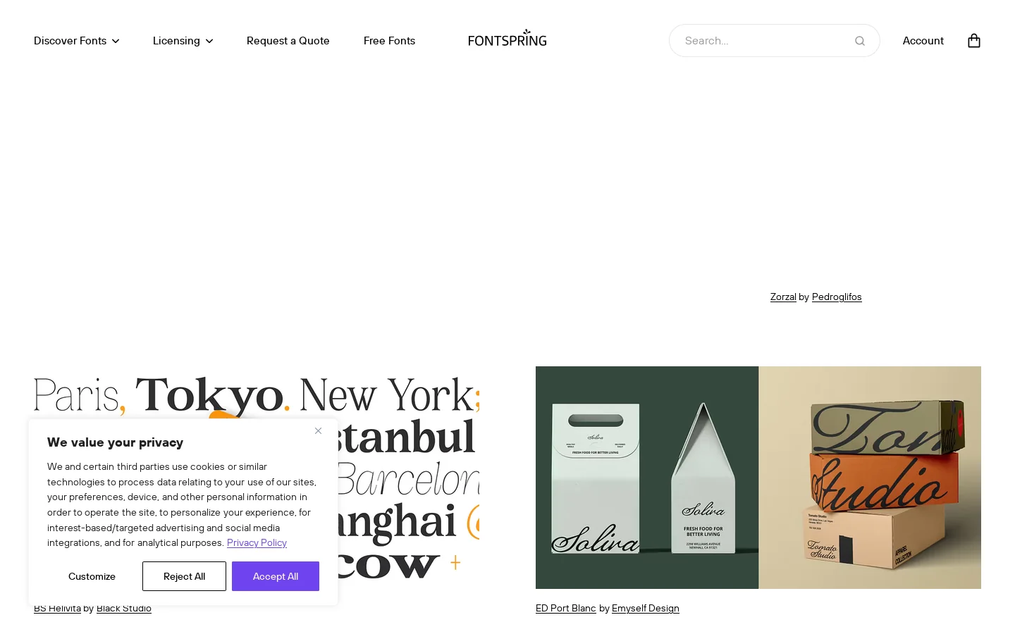 Fontspring. Worry-Free fonts for everyone Homepage screenshot