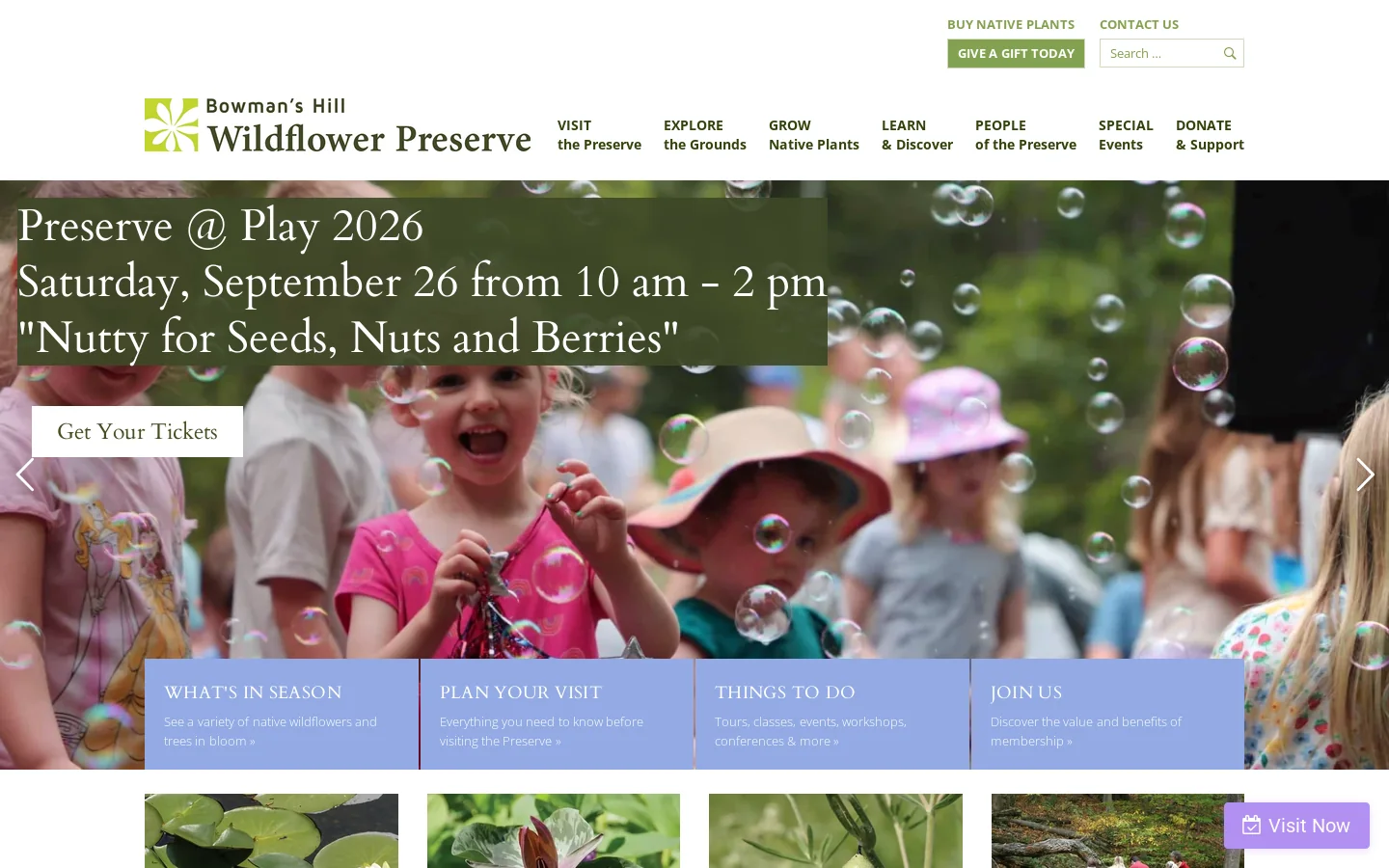 Bowman's Hill Wildflower Preserve Homepage screenshot