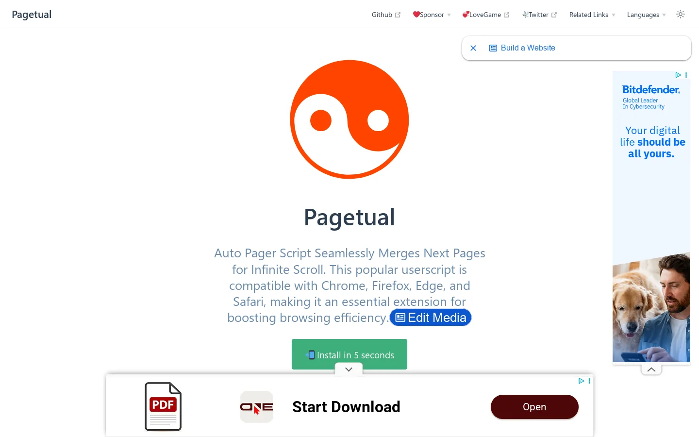 Pagetual Homepage screenshot