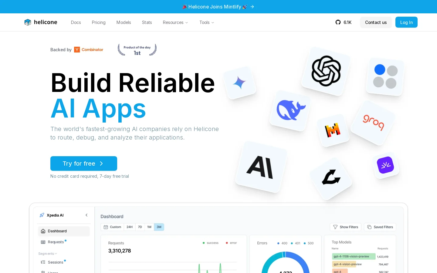 Helicone / AI Gateway & LLM Observability Homepage screenshot