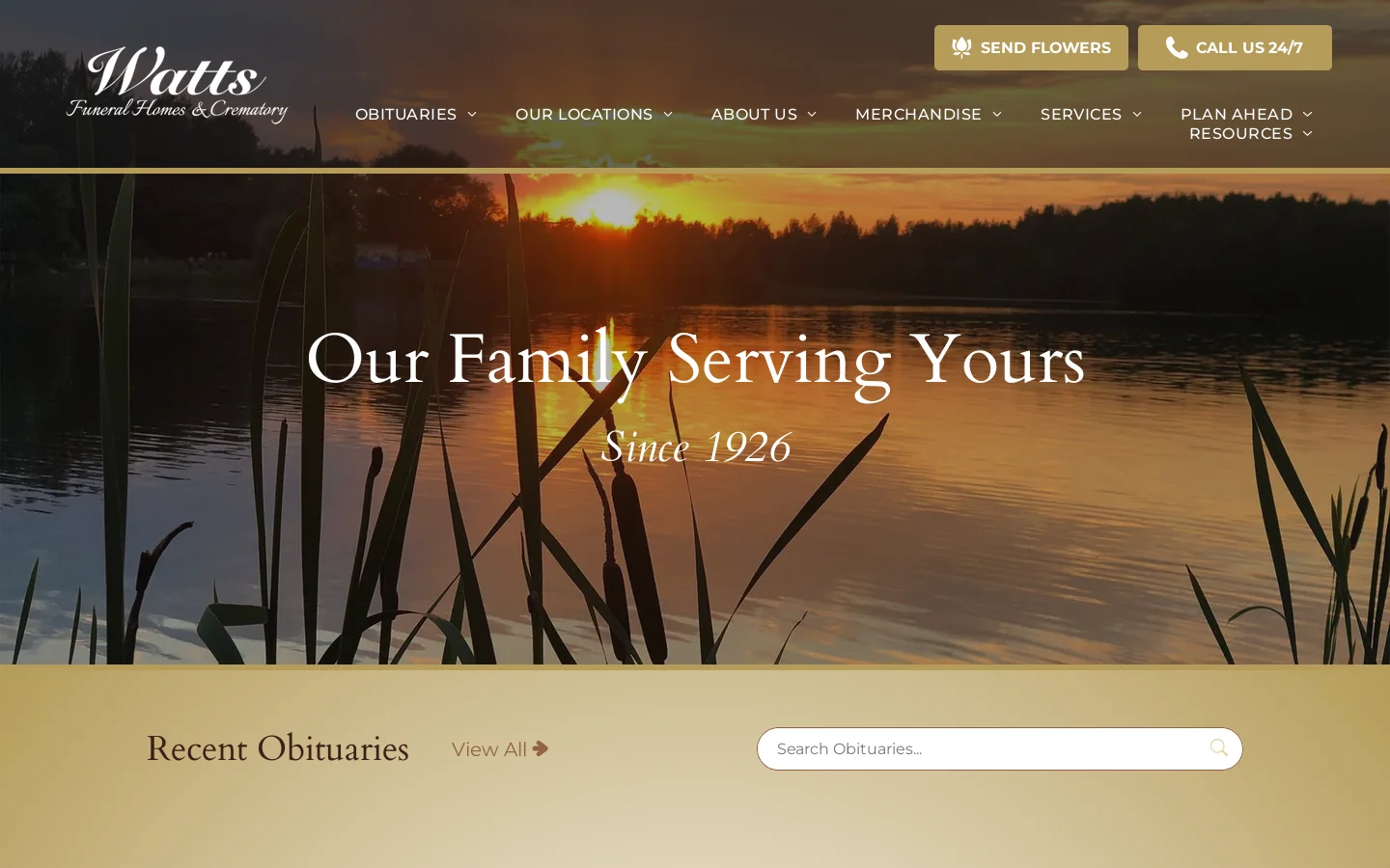 Watts Funeral Home Homepage screenshot