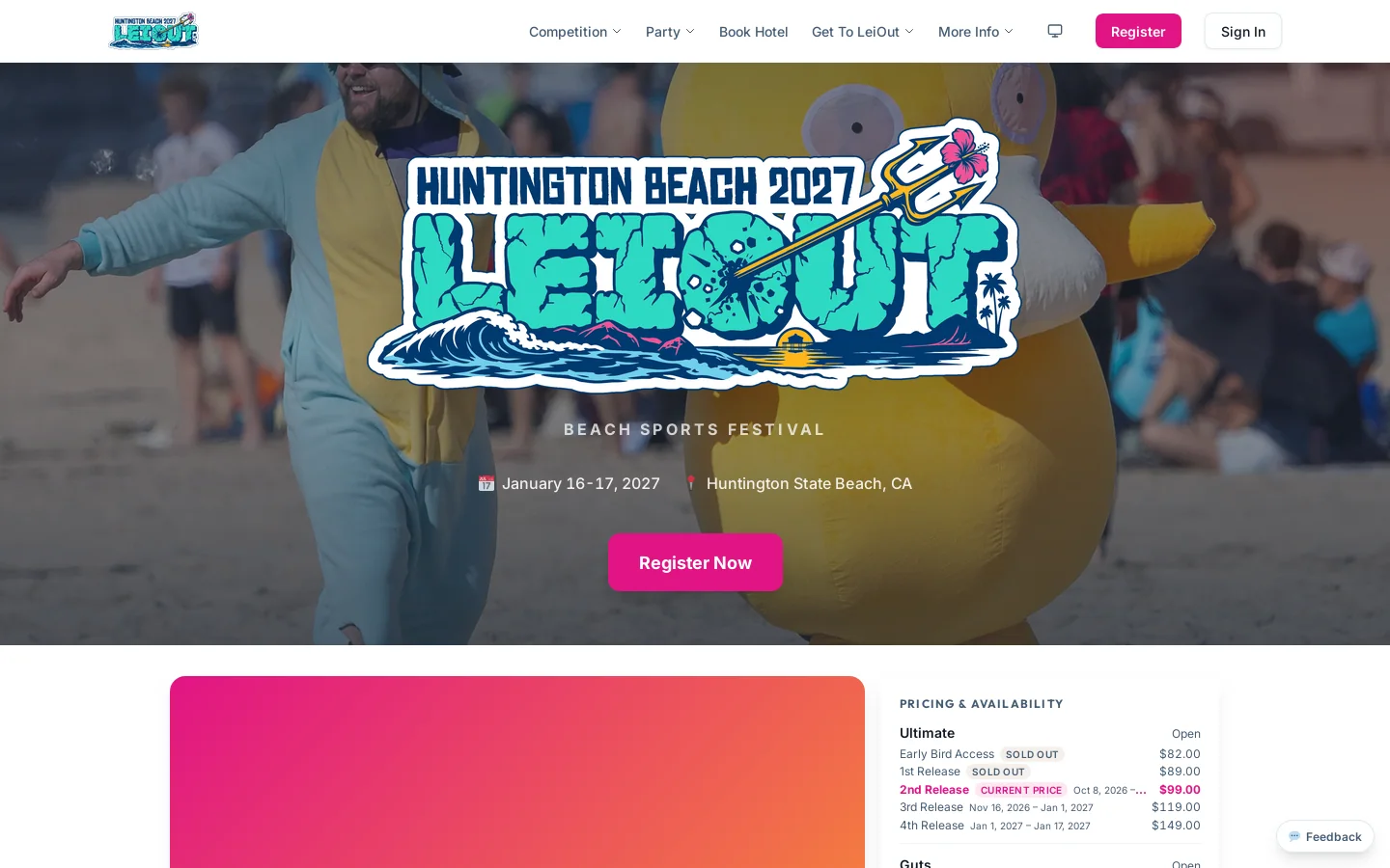 LeiOut 2027 - Beach Sports Festival Homepage screenshot