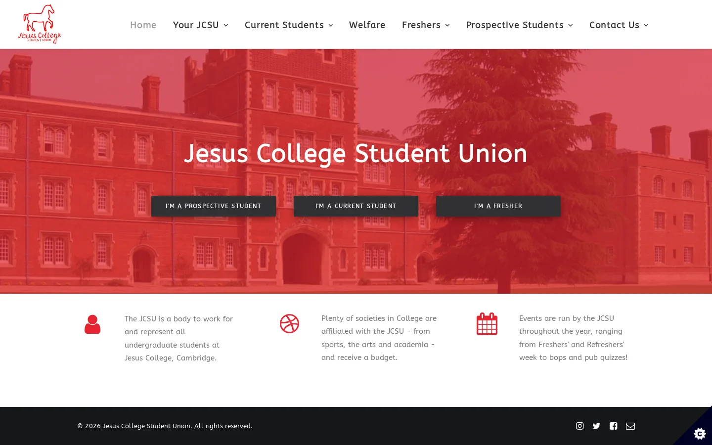 Jesus College Student Union – The website for the Jesus College Student Union. Homepage screenshot