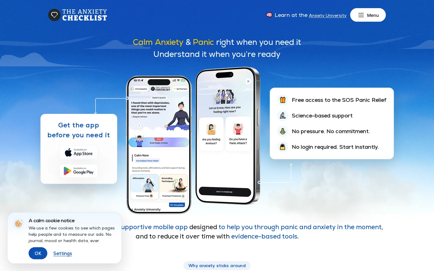 Anxiety Checklist Homepage screenshot