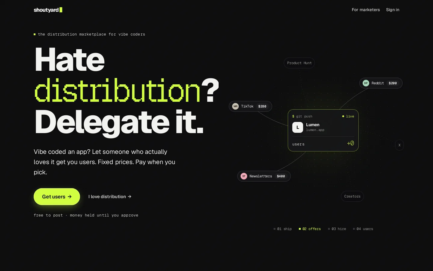 Shoutyard Homepage screenshot