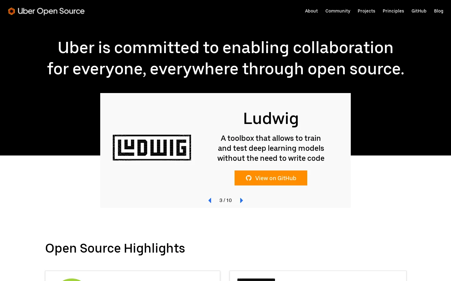Uber Open Source Homepage screenshot