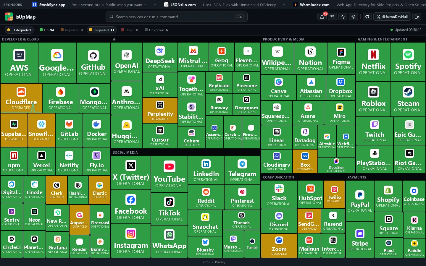 isUpMap Homepage screenshot