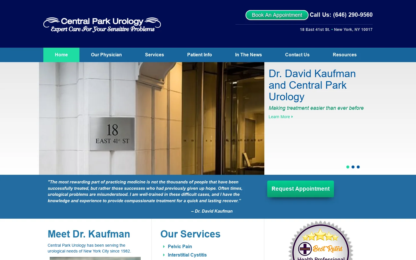 Central Park Urology Homepage screenshot