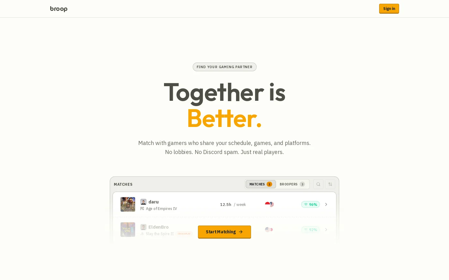 Broop Homepage screenshot