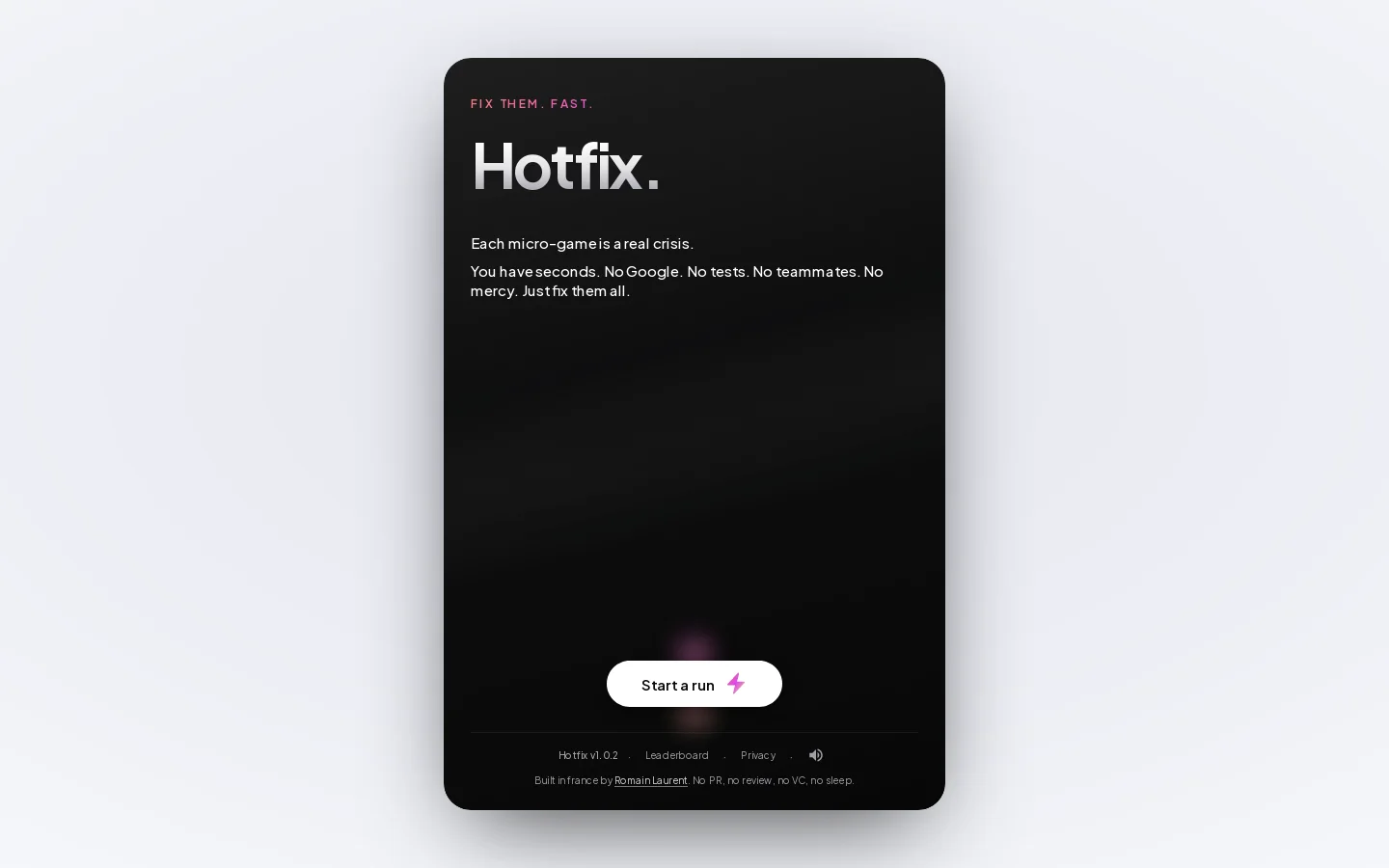 Hotfix Homepage screenshot