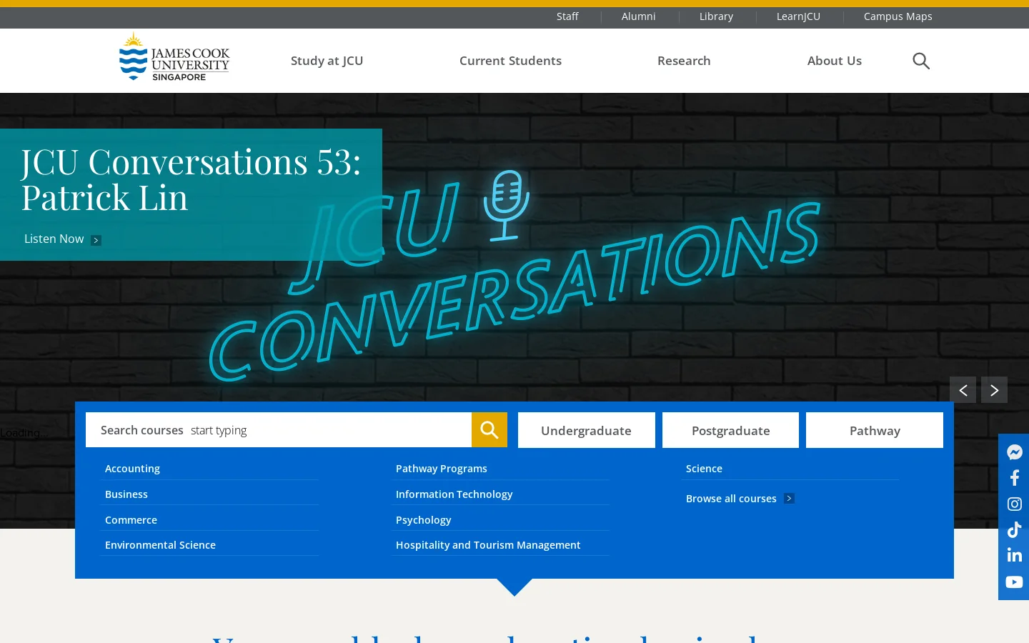 JCU Singapore Homepage screenshot