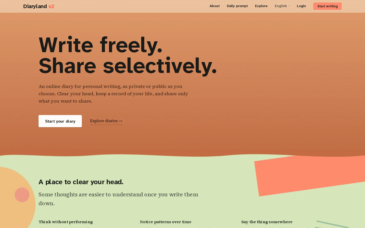 Diaryland Homepage screenshot
