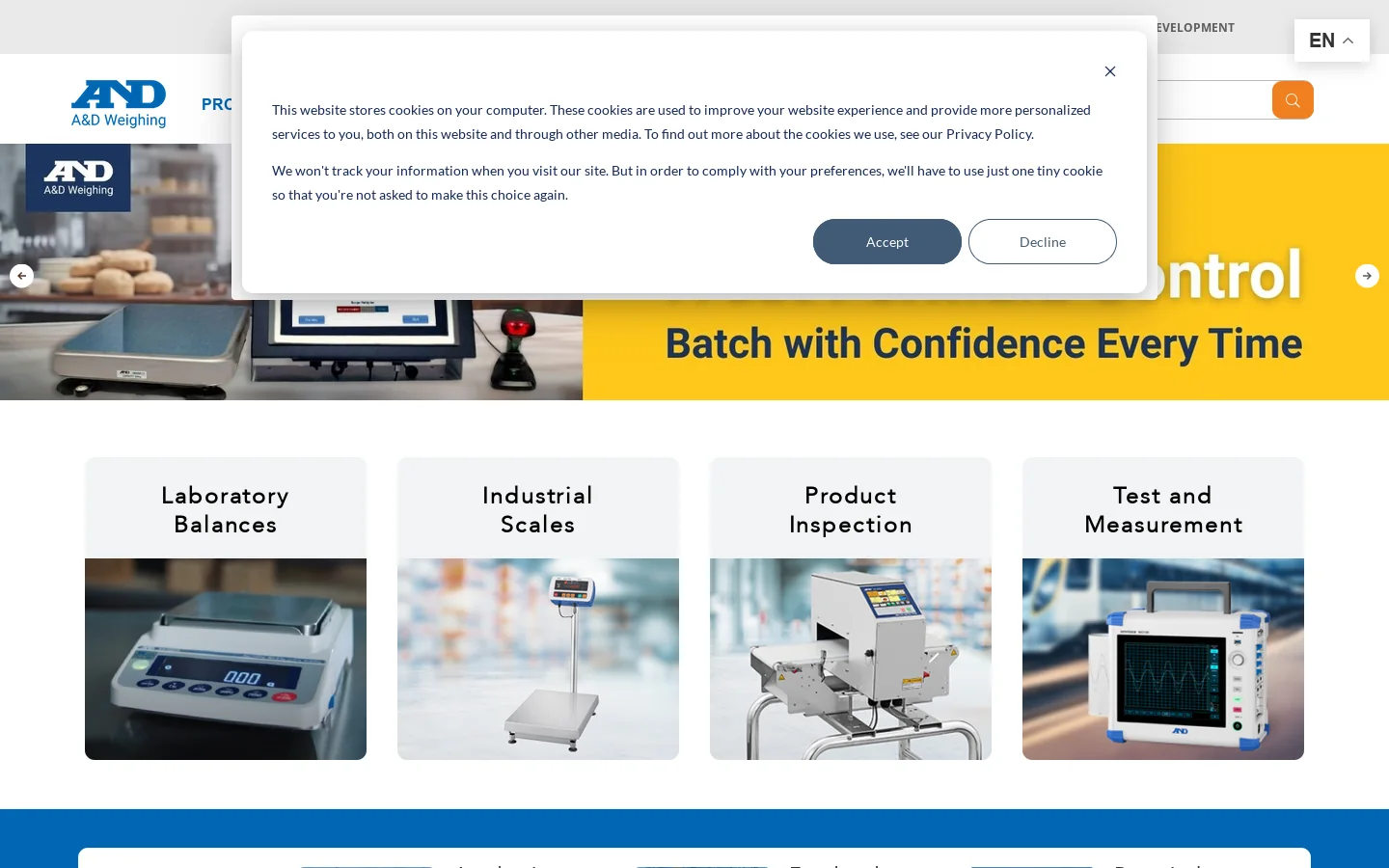 Home - A&D Weighing Homepage screenshot