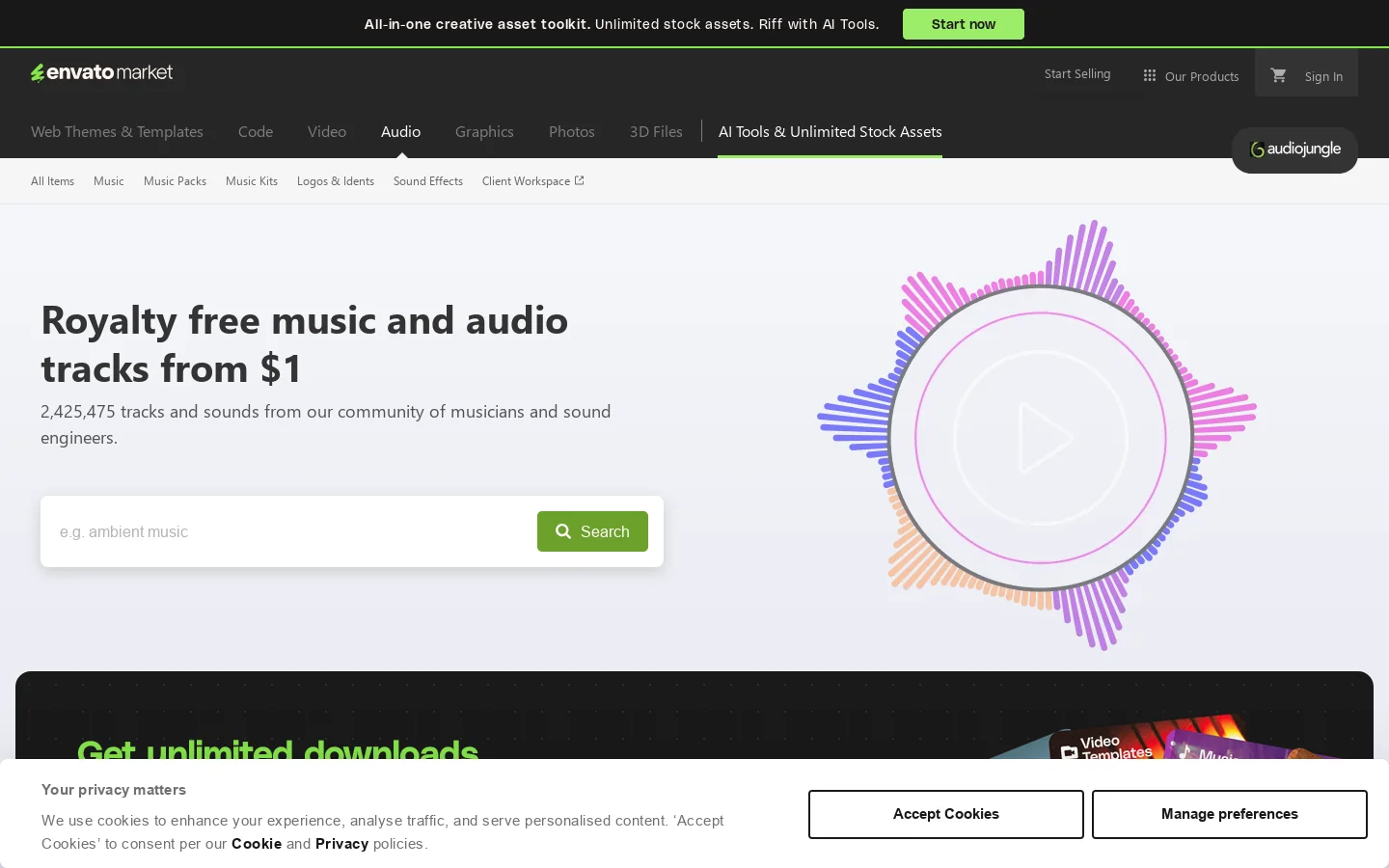 AudioJungle Homepage screenshot