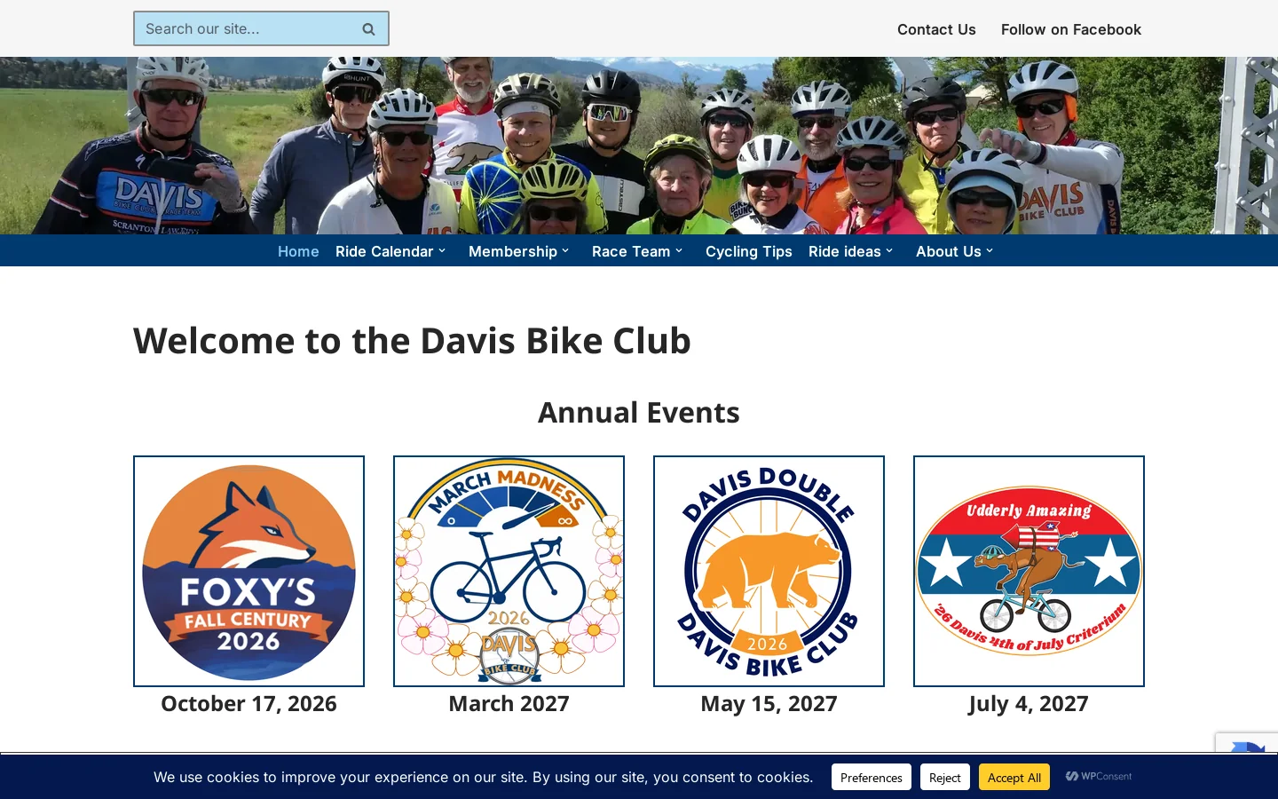 Davis Bike Club Homepage screenshot