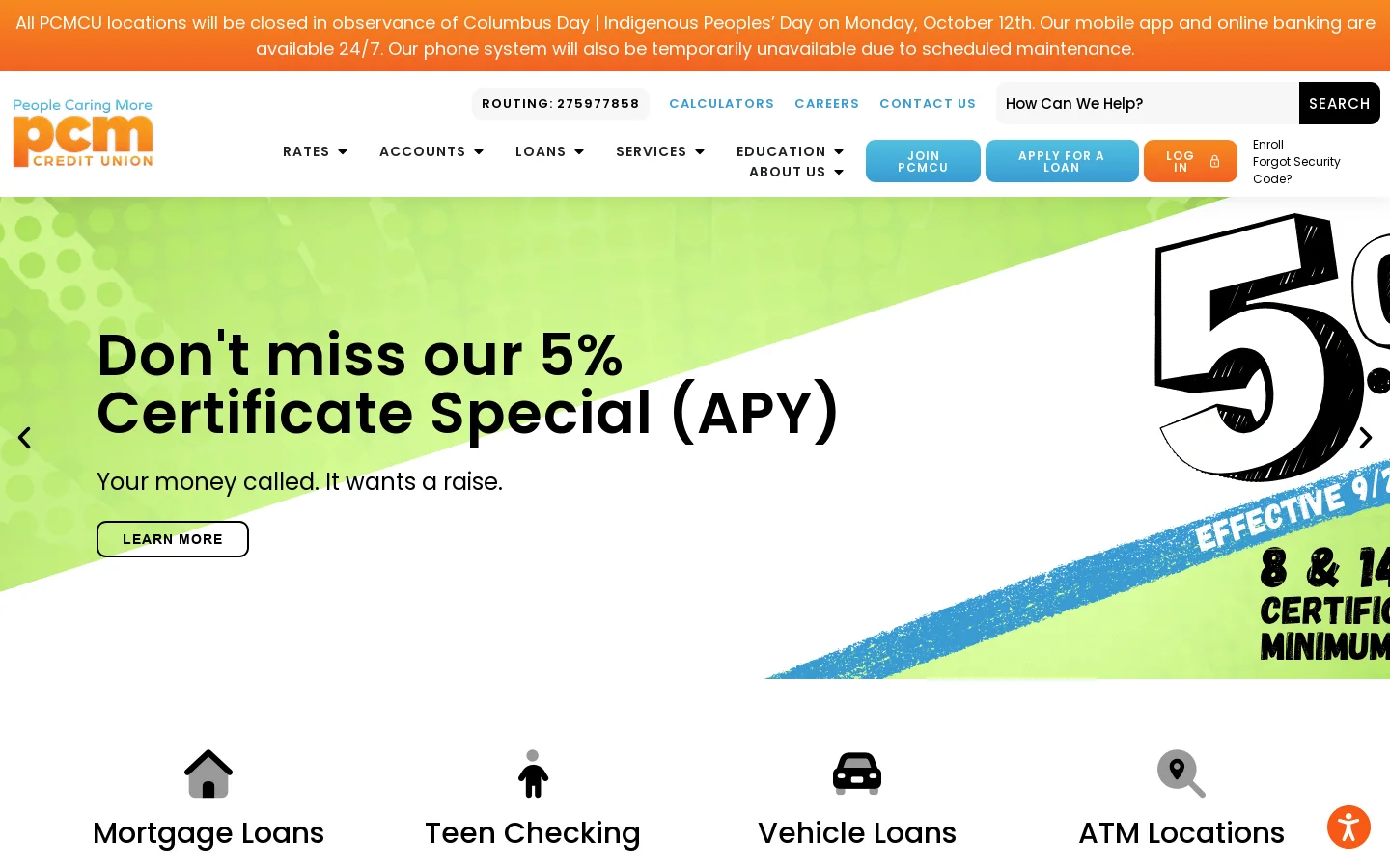 PCM Credit Union | Green Bay, Howard & Marinette, WI Homepage screenshot