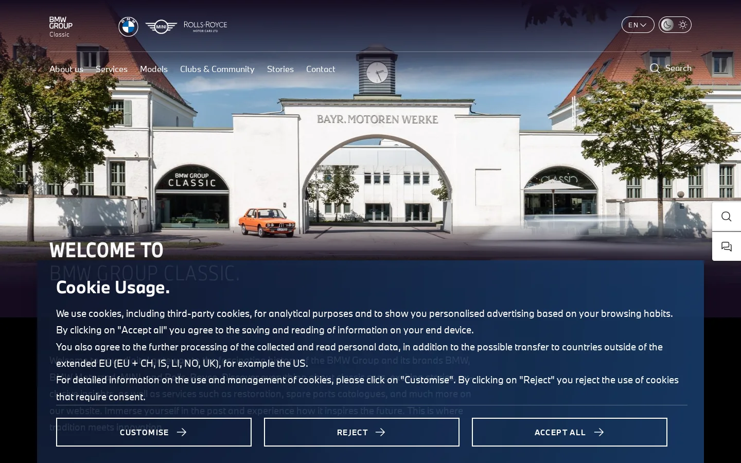 BMW Group Classic Homepage screenshot