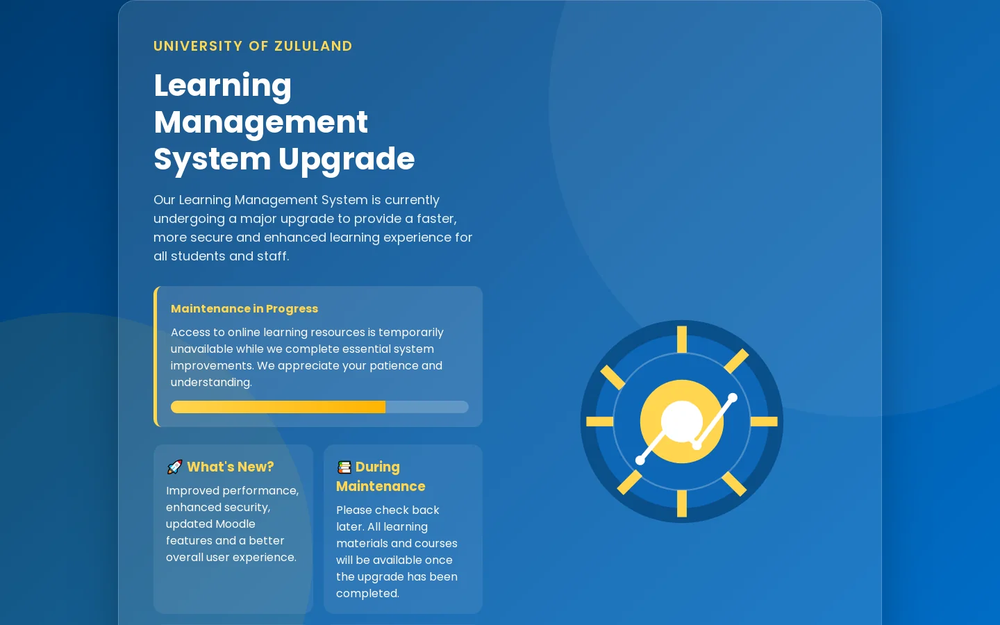 University of Zululand Learning Management System Upgrade Homepage screenshot