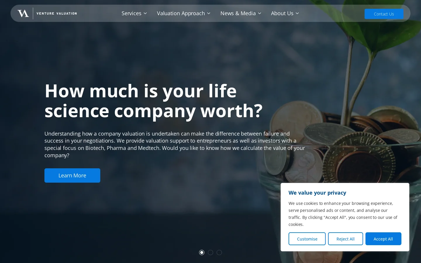 Venture Valuation Homepage screenshot