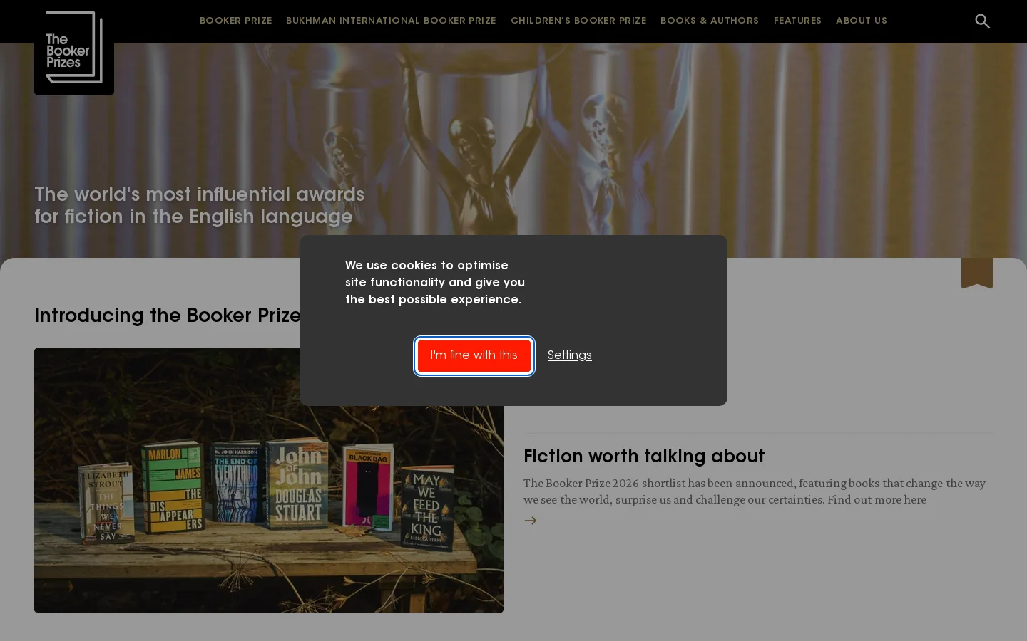 The Booker Prizes Homepage screenshot