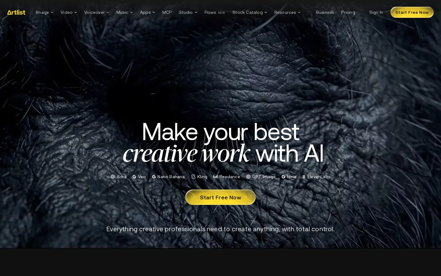 Artlist Homepage screenshot