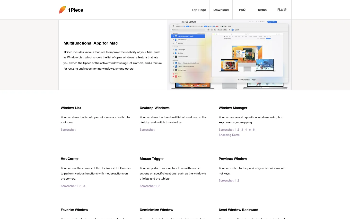 1Piece - Multifunctional App for Mac Homepage screenshot