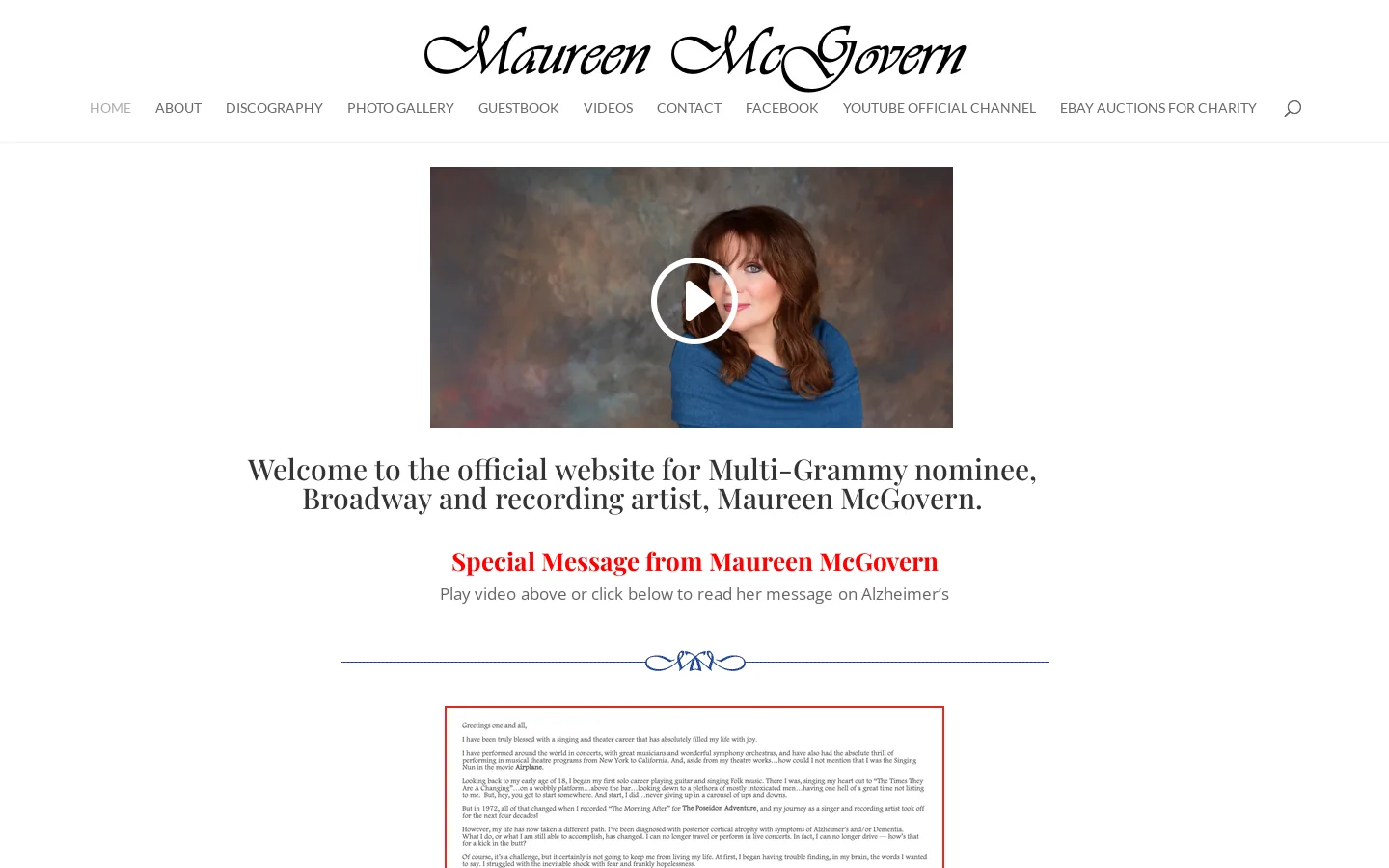 Maureen McGovern Homepage screenshot