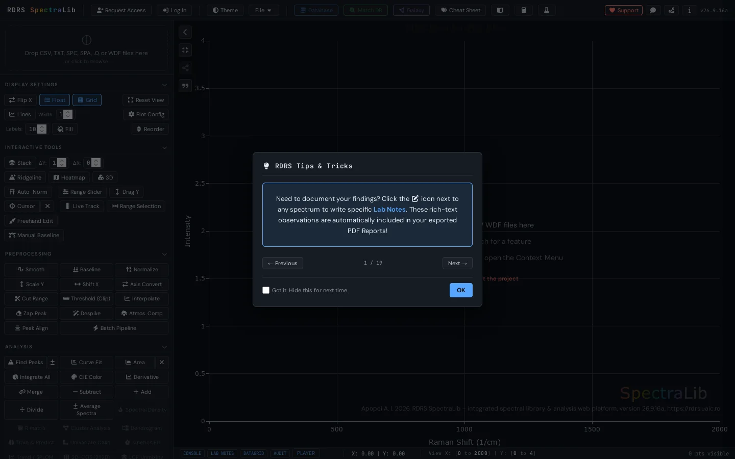 RDRS SpectraLib Homepage screenshot