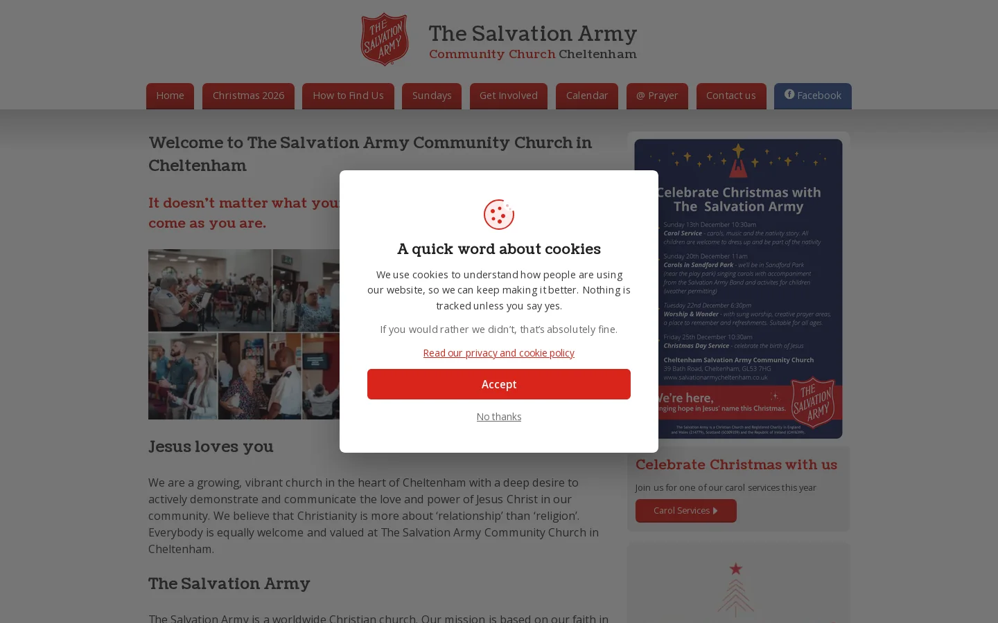 Salvation Army Cheltenham Homepage screenshot