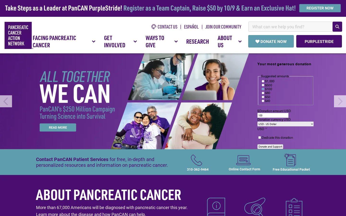 Pancreatic Cancer Action Network – Research, Patient Support, Resources Homepage screenshot