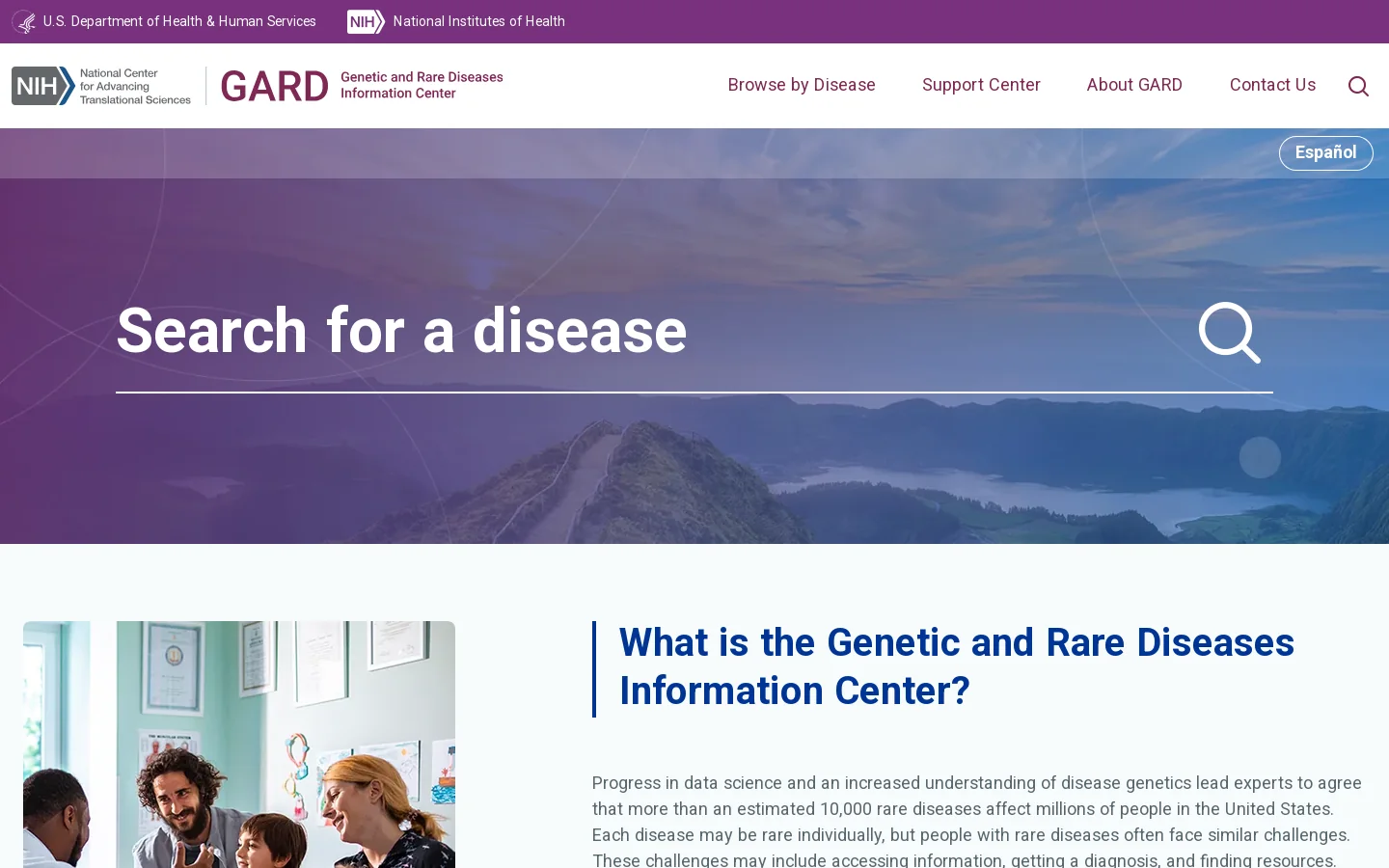 Genetic and Rare Diseases Information Center | GARD Homepage screenshot