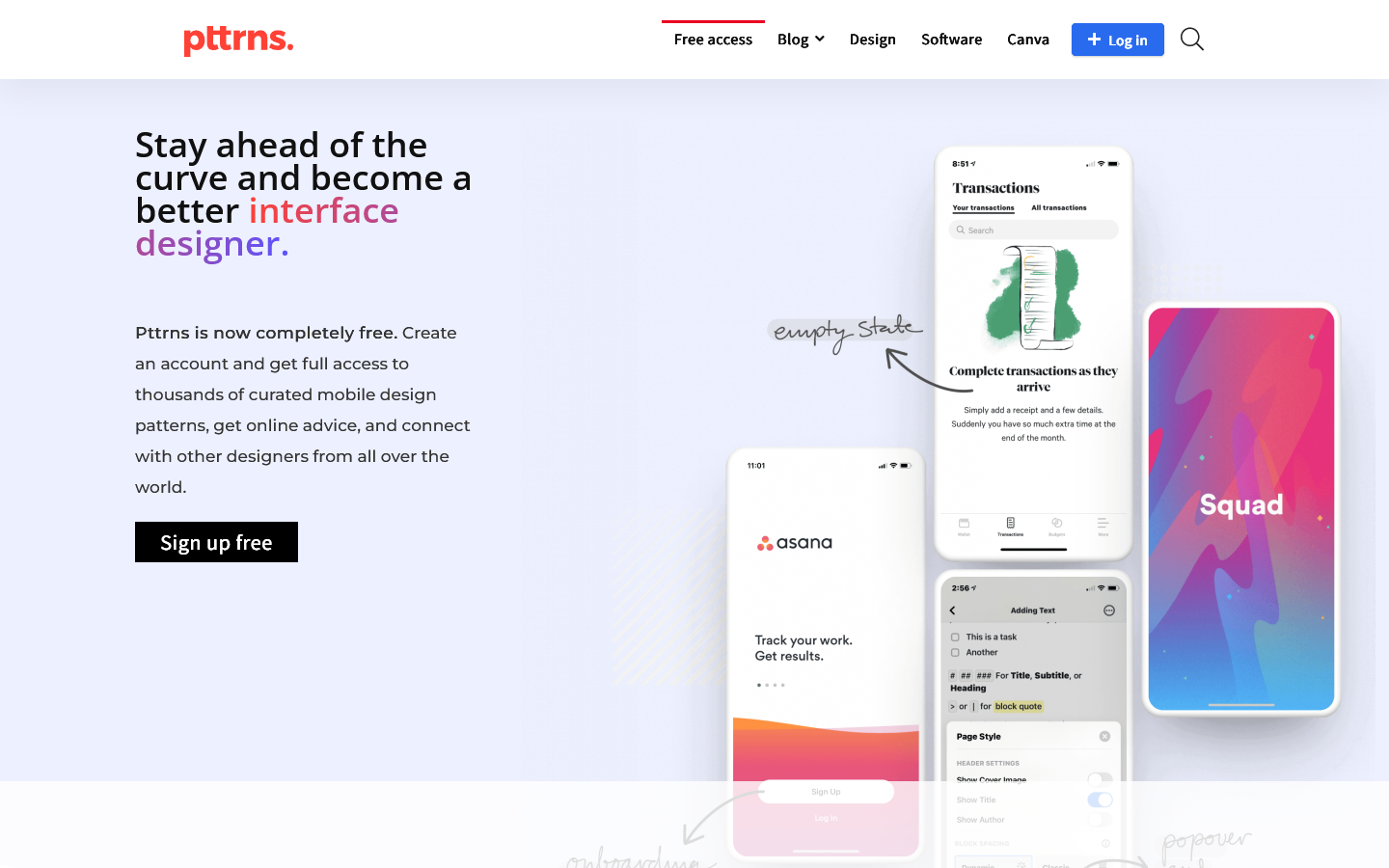 Pttrns Homepage screenshot