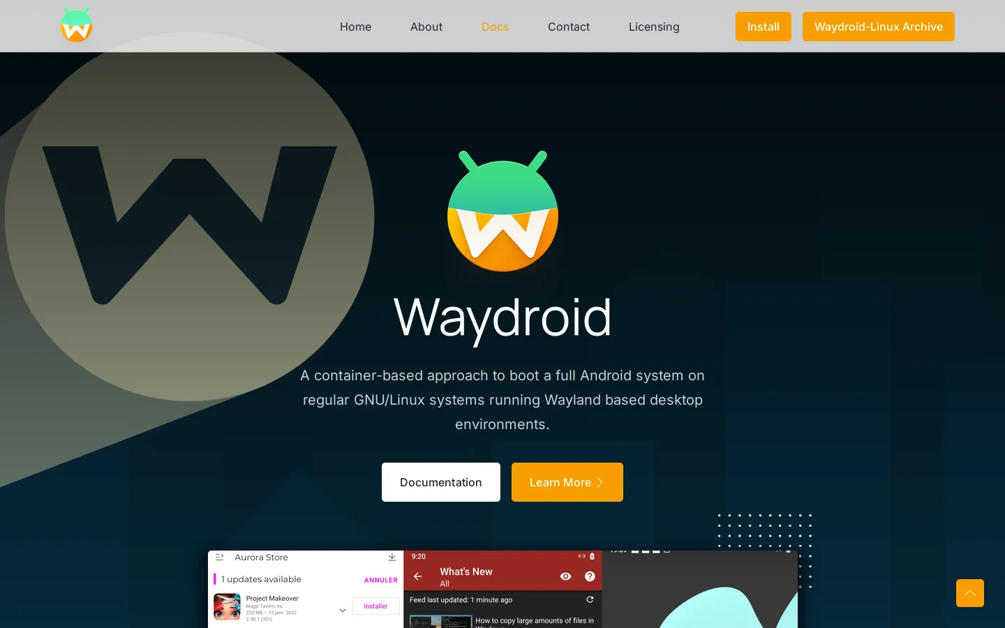 Waydroid Homepage screenshot