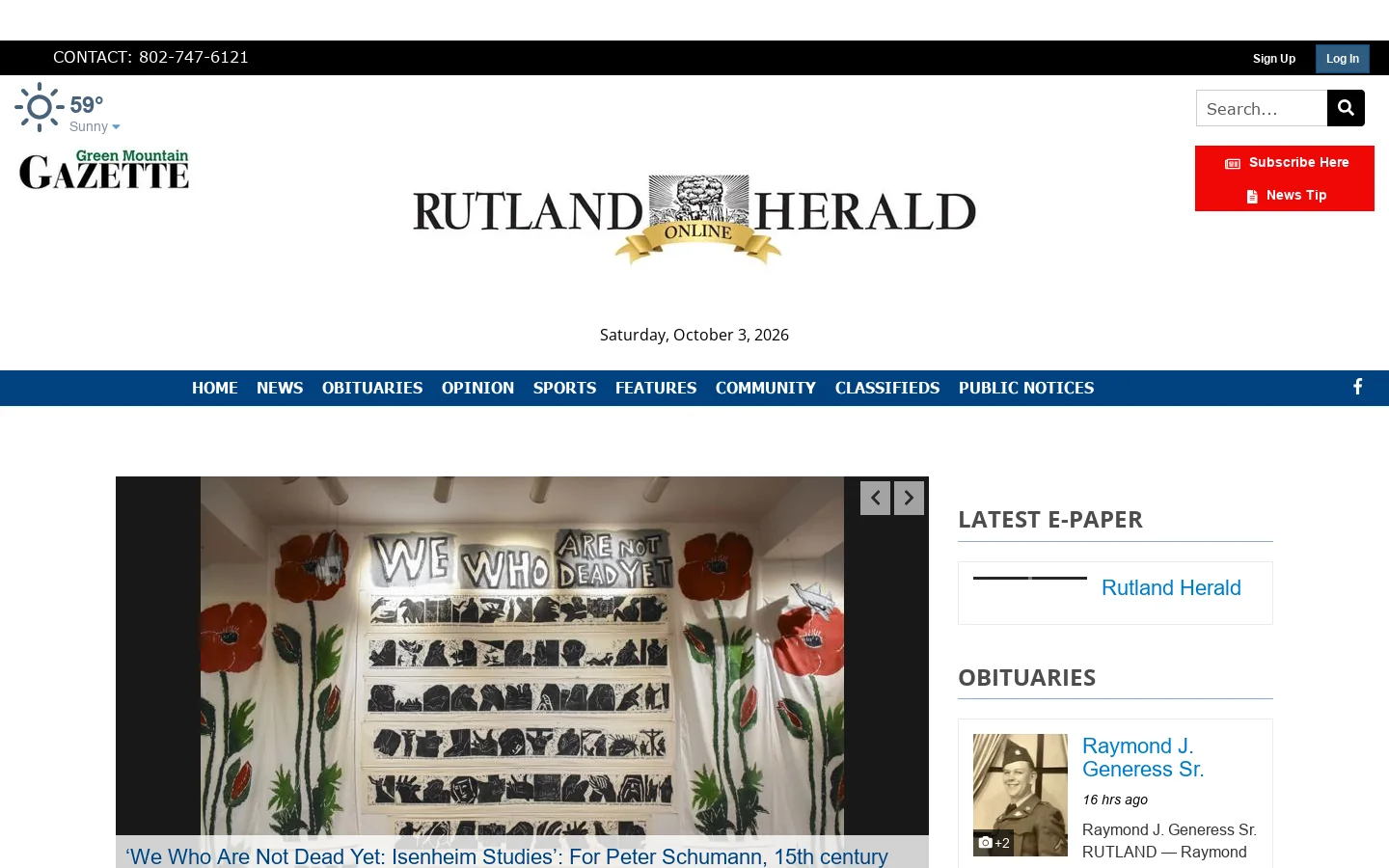 rutlandherald.com Homepage screenshot
