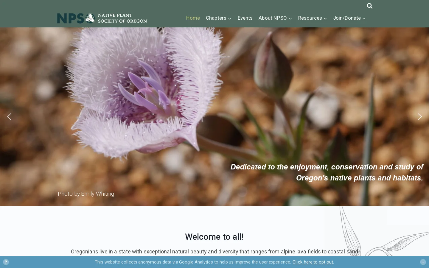 Native Plant Society of Oregon Homepage screenshot