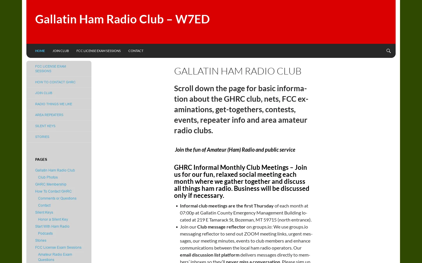 Gallatin Ham Radio Club Homepage screenshot