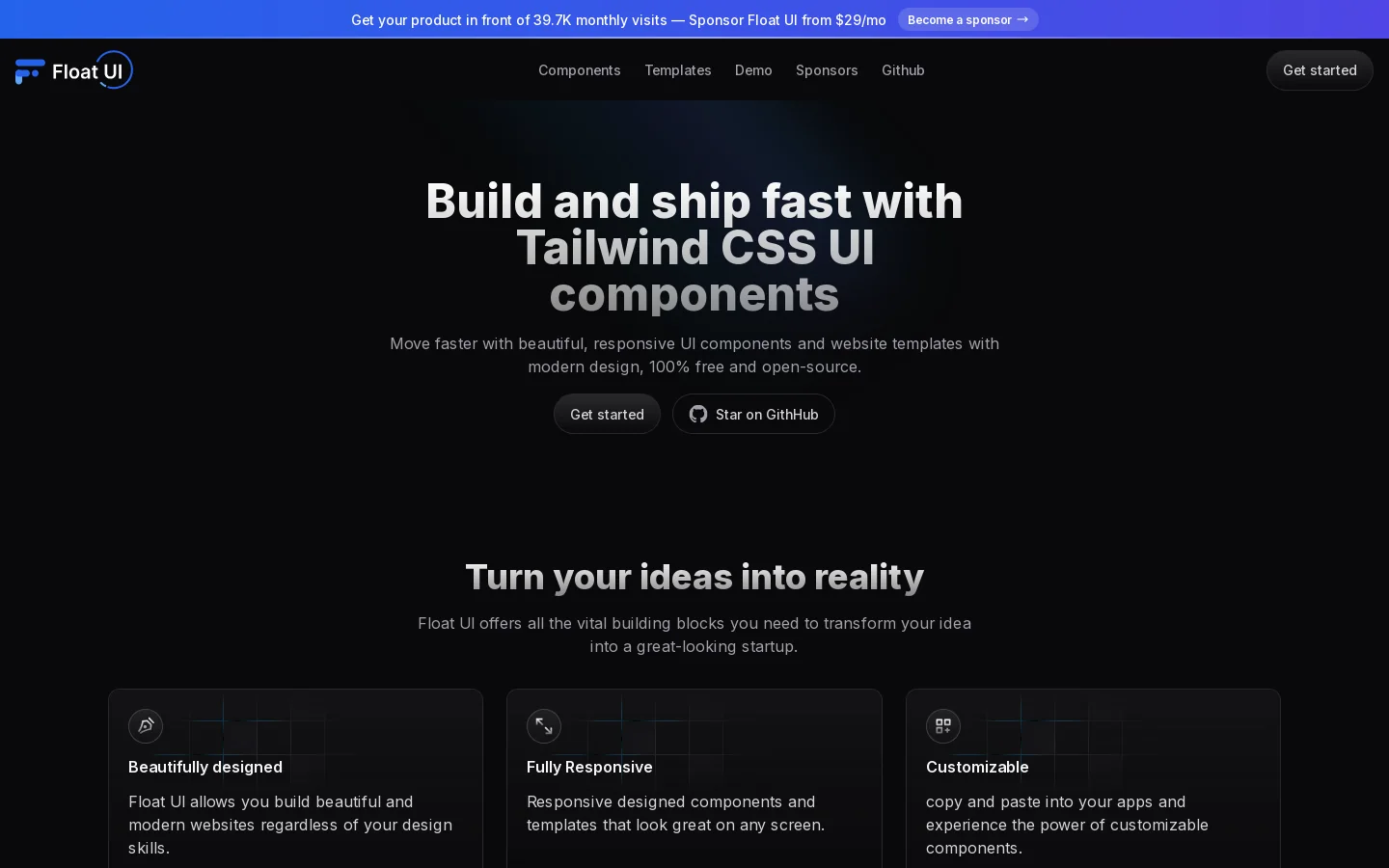 Float UI Homepage screenshot