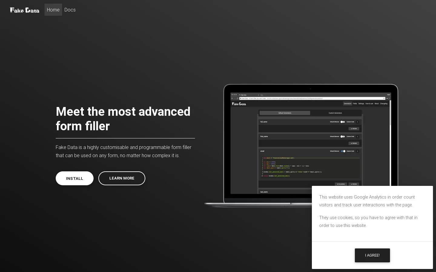 Fake Data Homepage screenshot