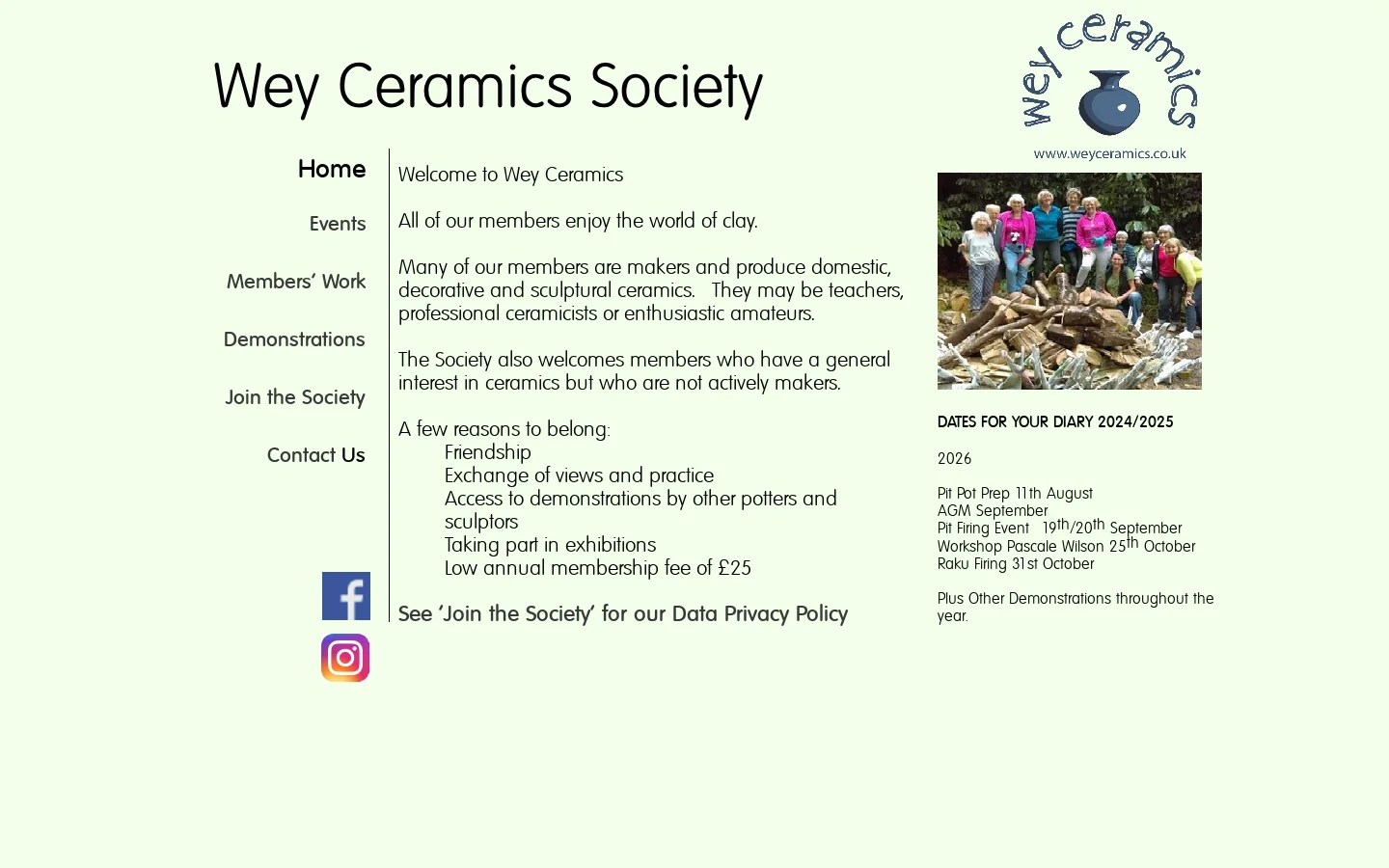 Wey Ceramics Society Homepage screenshot