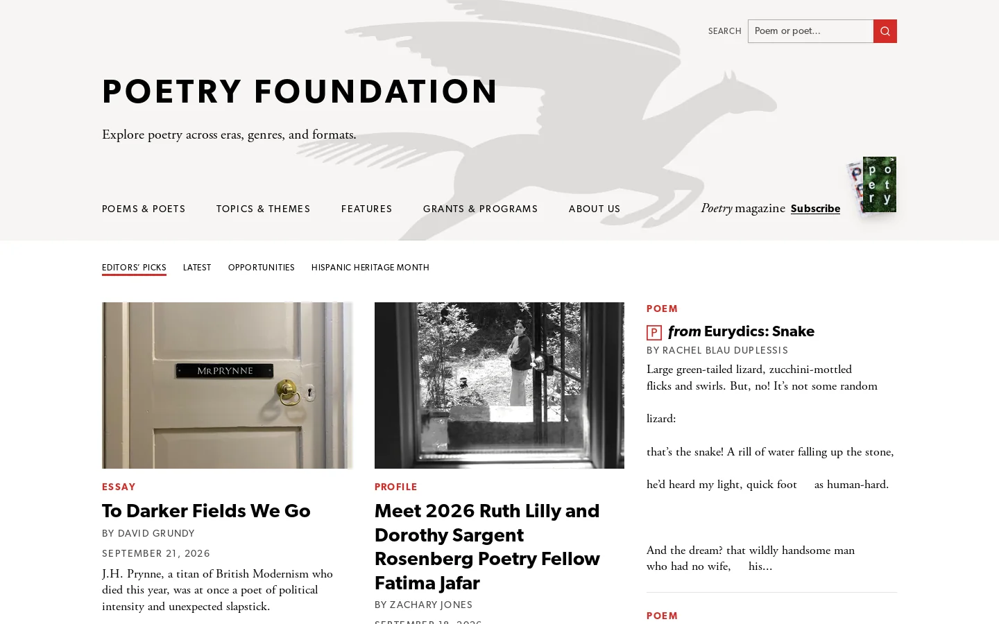 Poetry Foundation Homepage screenshot