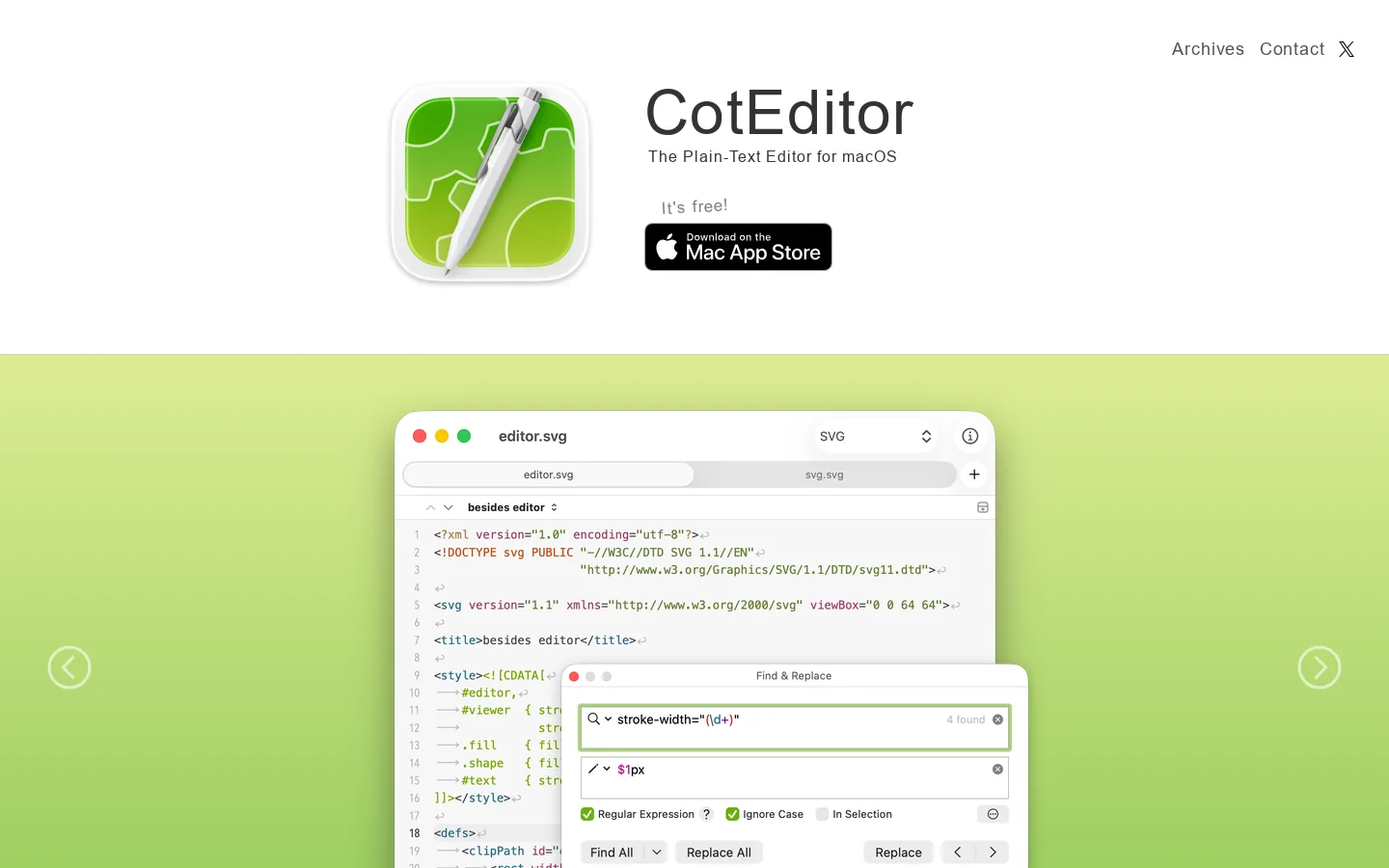 CotEditor -Text Editor for macOS Homepage screenshot