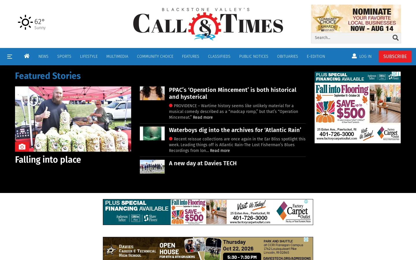 woonsocketcall.com Homepage screenshot