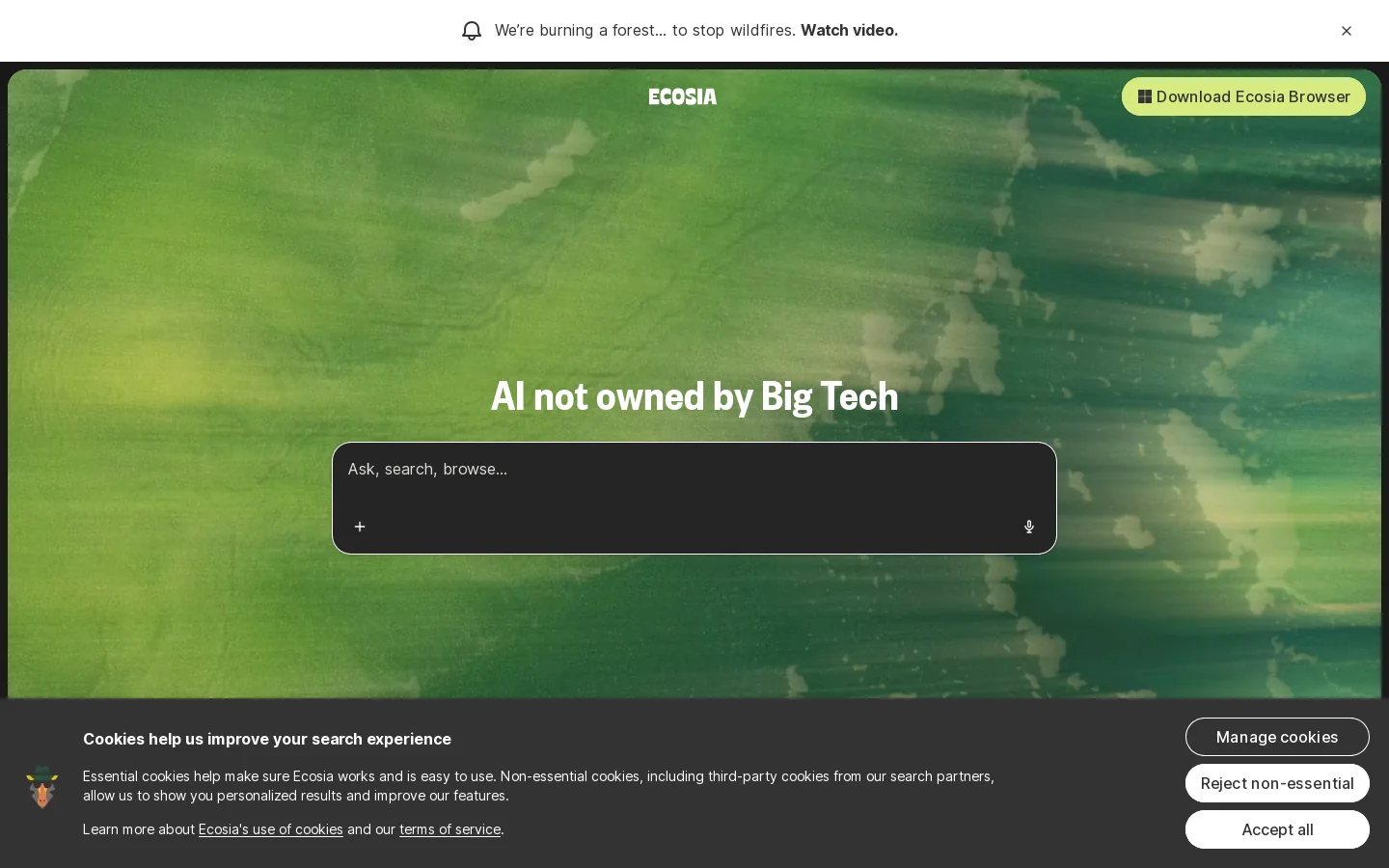 Ecosia Homepage screenshot